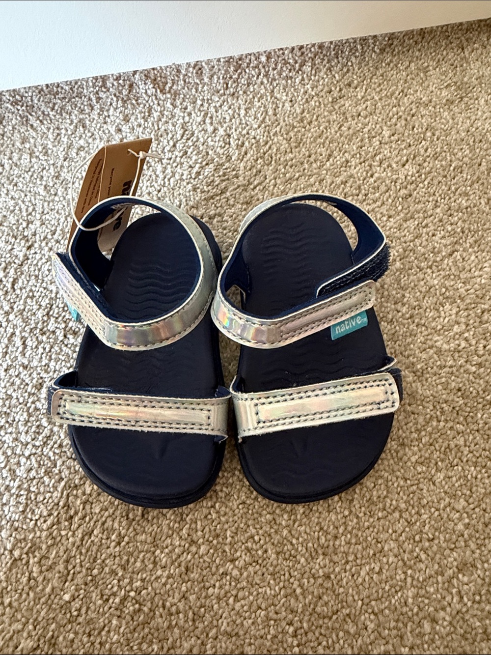 Native Kids Iridescent Silver and Navy Adjustable Sandals